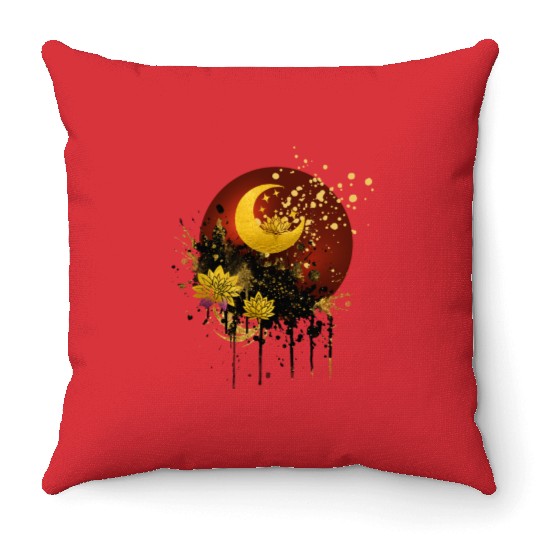 Celestial Lotus Moon Spray Design Throw Pillows
