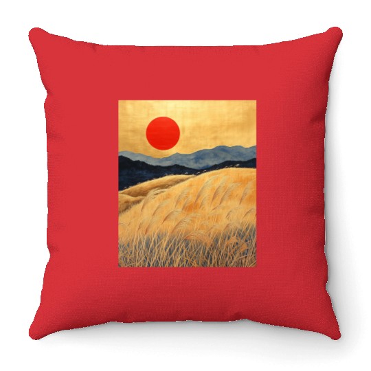 Sunset Serenity: Susuki Fields in Twilight Throw Pillows