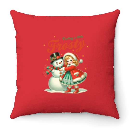 Snowman with Girl, Merry Christmas Throw Pillows