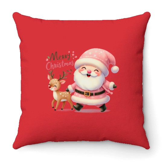 Merry Christmas Santa Reindeer Throw Pillows