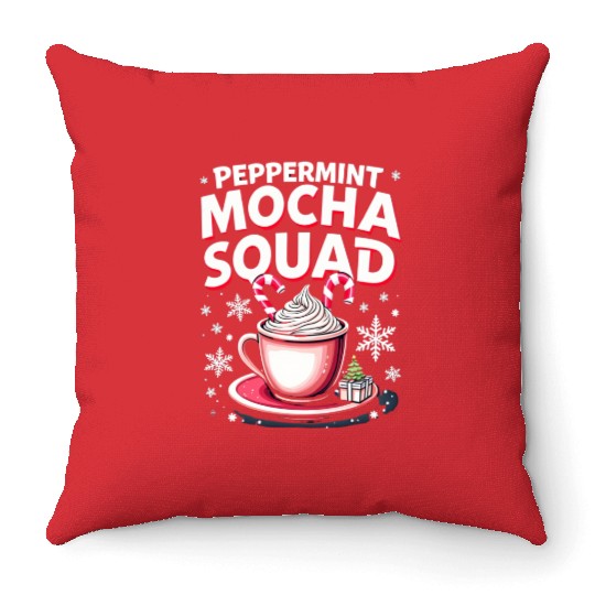 Peppermint Mocha Squad Throw Pillows