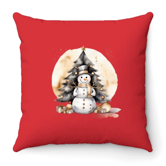 Black Gold Snowman Throw Pillows