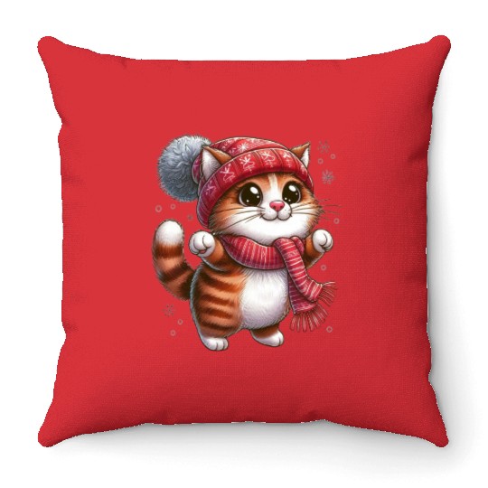 Christmas Cat, Merry Christmas Throw Pillows