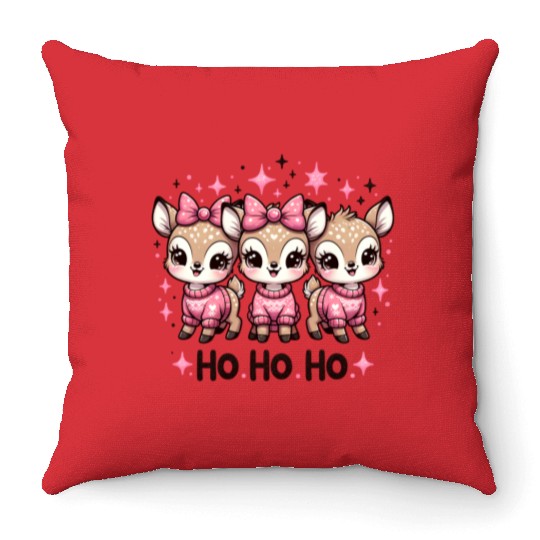 Ho Ho Ho Christmas Cute Baby Deer Throw Pillows