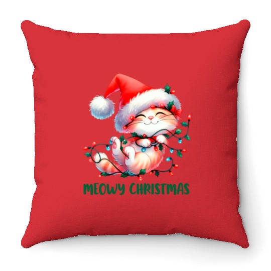 Meowy Christmas Throw Pillows