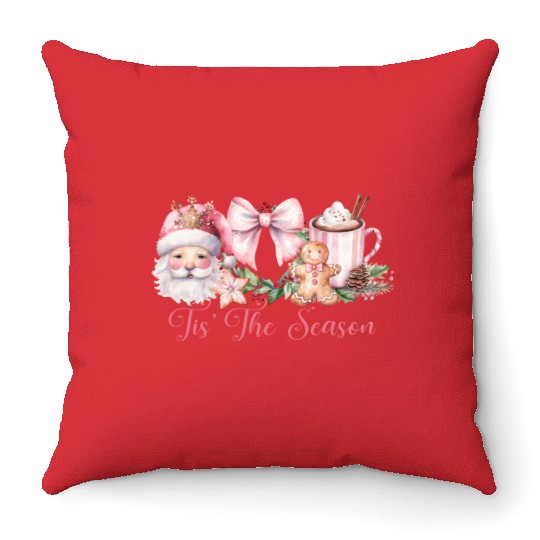 Pink Tis The Season Set Pink Throw Pillows