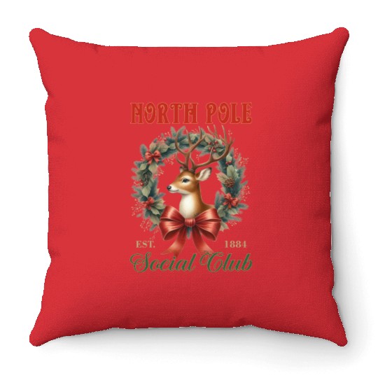 North Pole Soociial Clubb Throw Pillows