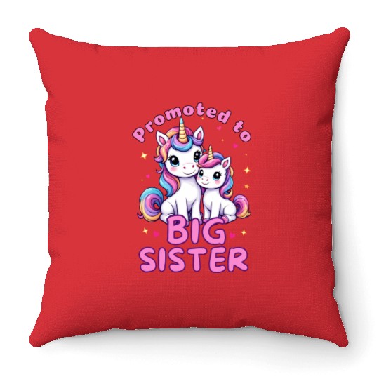 Promoted to Big Sister - Unicorn lover Throw Pillows