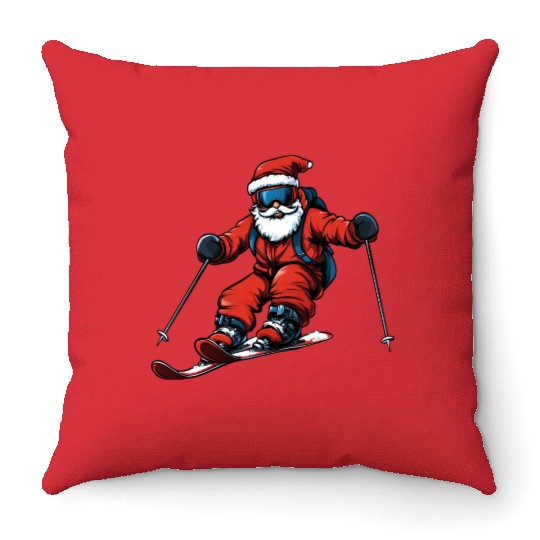 Skier Christmas Throw Pillows