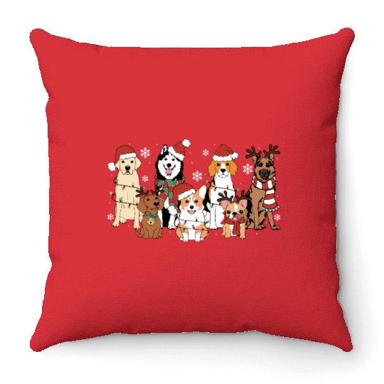 Christmas Dogs Throw Pillows
