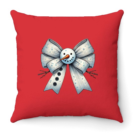 Snowman Coquette Bow, Merry Christmas Throw Pillows