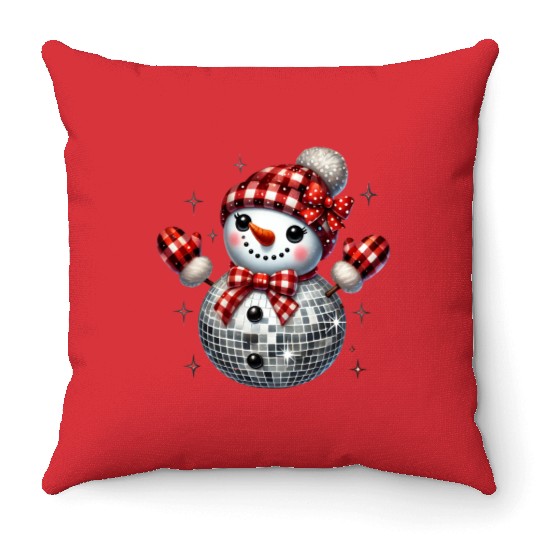 Christmas Disco Snowman Throw Pillows