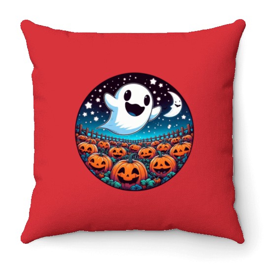 Friendly Ghost in the Pumpkin Patch Throw Pillows