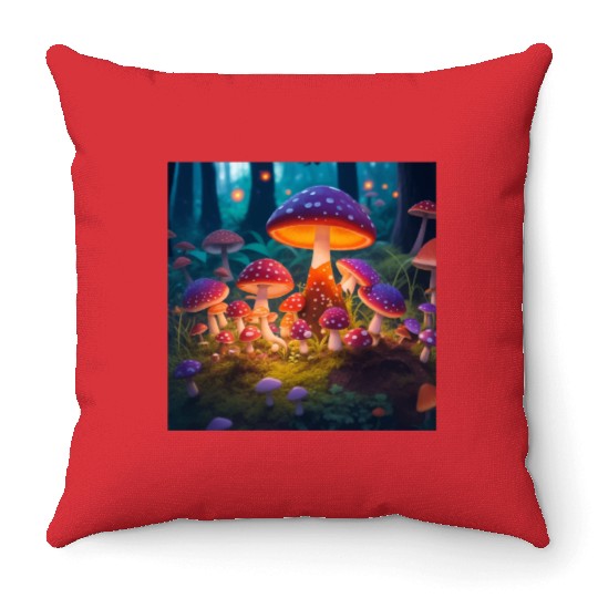 mushrooms in grass Throw Pillows