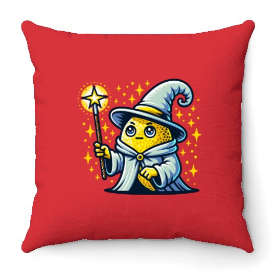 Cute Wizard Lemon with Magic Wand Throw Pillows