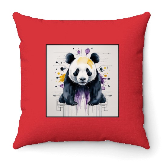 Cyberpunk Panda Throw Pillows