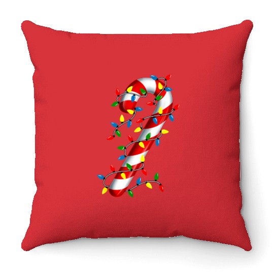 Candy Cane Merry and Bright Christmas Lights Candy Throw Pillows