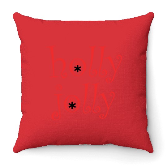 Whimsical Holly Jolly Font Design Throw Pillows