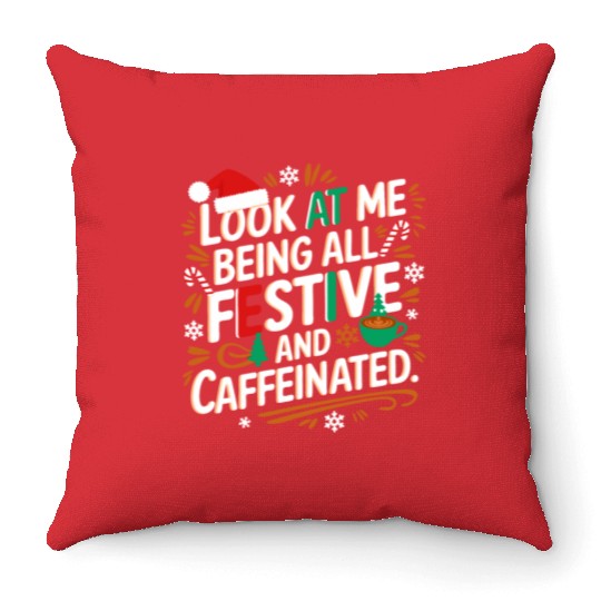 Christmas Brew & Holiday Cheer-Festive Coffee Vibe Throw Pillows