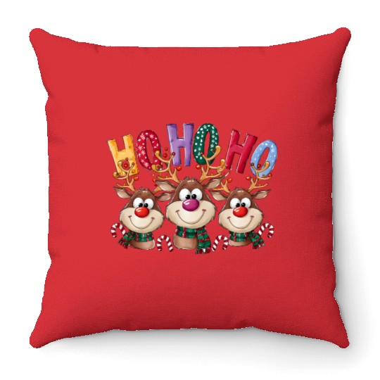 Ho Ho Ho Deer, Merry Christmas Throw Pillows