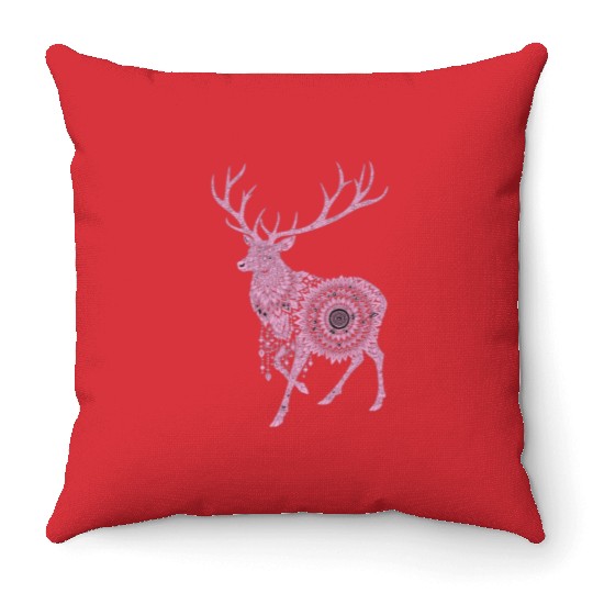 Mandala Hirsch Deer Mystical Madalas Throw Pillows