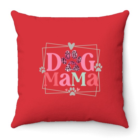 Dog Mama Mothers Day Leopard Paw Throw Pillows
