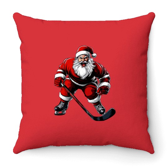 Ice hockey player Santa Claus Throw Pillows