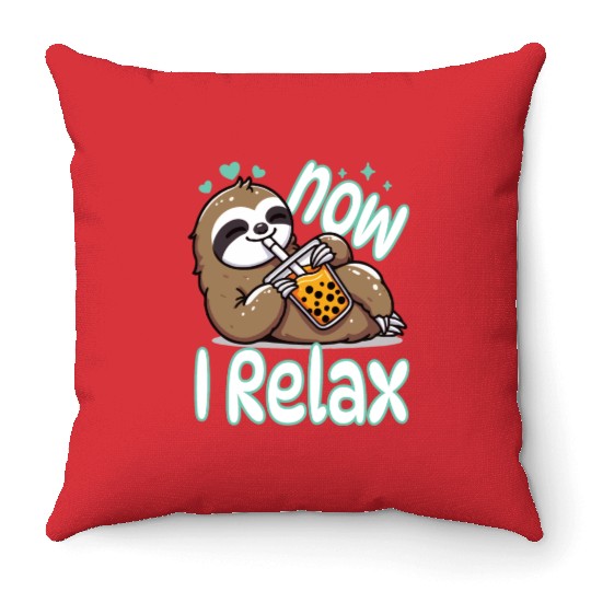 funny quote gift idea bubble tea boba sloth design Throw Pillows