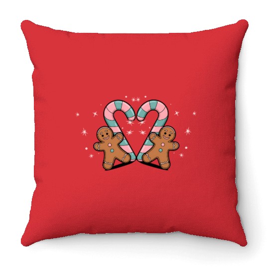 Festive Candy Cane & Gingerbread Holidays Throw Pillows