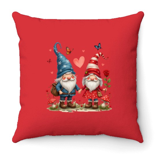 Gnomes Valentines Revelin, Valentines Retro Throw Pillows