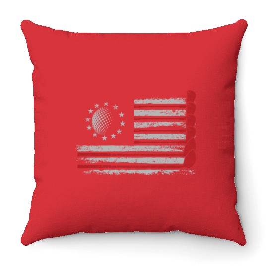 Patriotic American Golfer USA Flag Golf Club Golf Throw Pillows