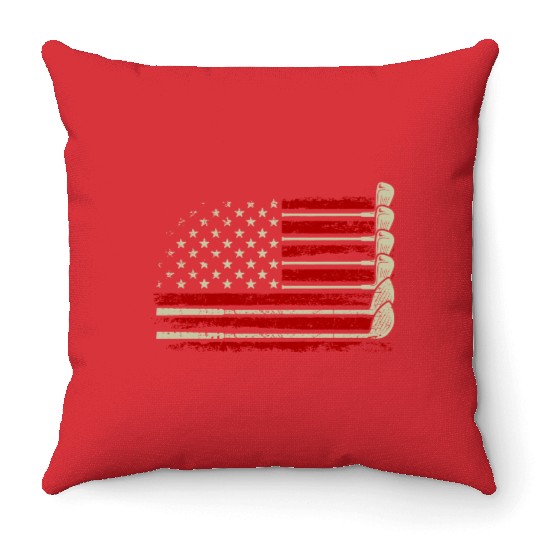 Patriotic American Golfer USA Flag Golf Club Golf Throw Pillows