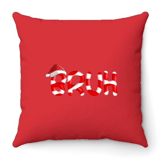 Bruh Christmas Candy Cane Funny Xmas Bruh Throw Pillows