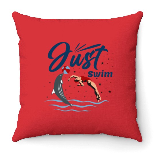 Just Swim - Cute Dolphins With Swimmer Throw Pillows