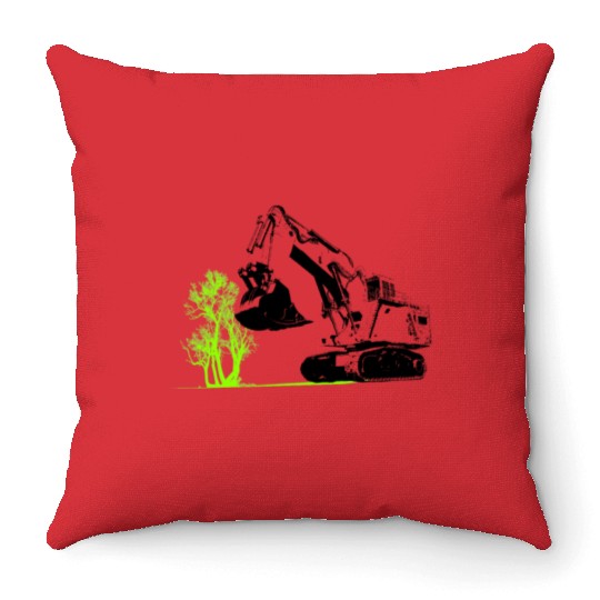 Excavator Driver, Excavator, Tree, Construction Throw Pillows
