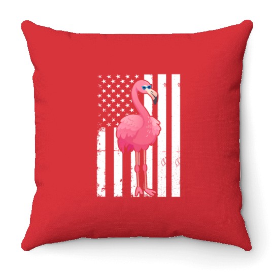 Flamingo US Flag Flamingo Bird Throw Pillows