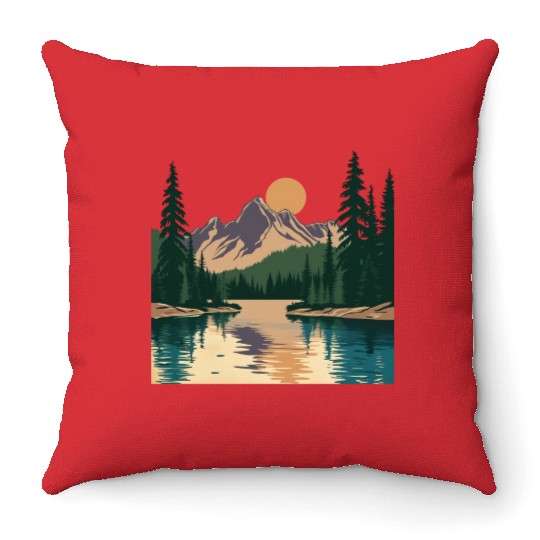 "Mountain Sunrise Serenity: A Scenic Outdoor Throw Pillows
