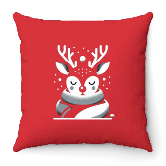 Winter Serenity Deer Illustration Throw Pillows