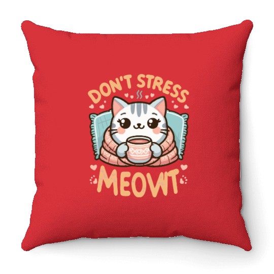 gift idea funny quote relaxation design kawaii cat Throw Pillows