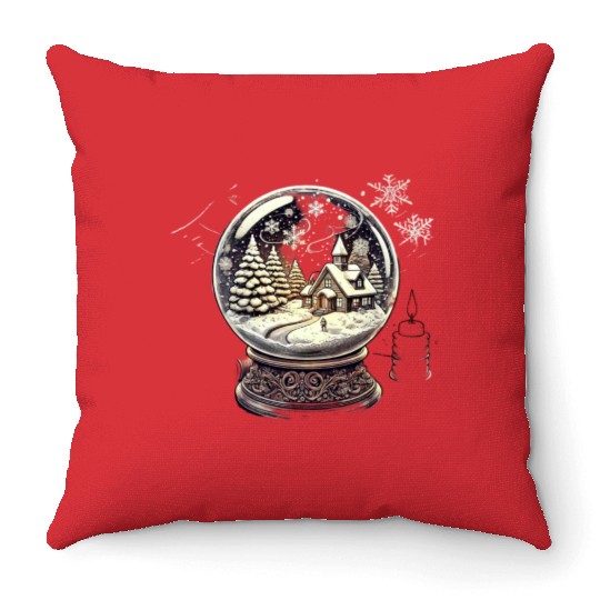 Vintage Christmas Snow Globe with Winter Village Throw Pillows