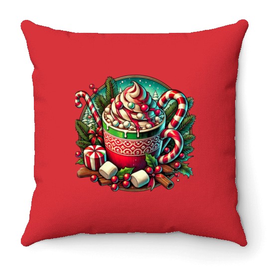 Festive Hot Cocoa Christmas Delight Throw Pillows
