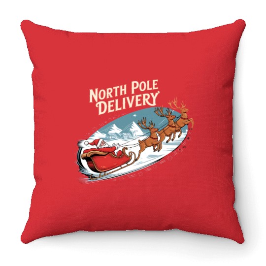 North Pole Delivery with Santa and Reindeer Throw Pillows