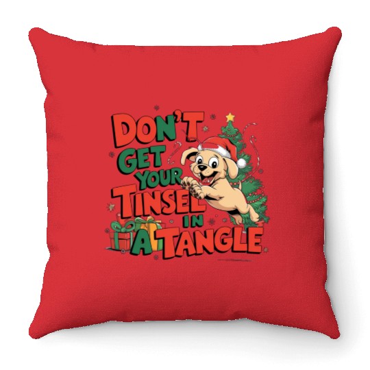 Puppy Tinsel in a Tangle Throw Pillows