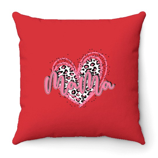 Heart Mama Valentines Pink Leopard Throw Pillows