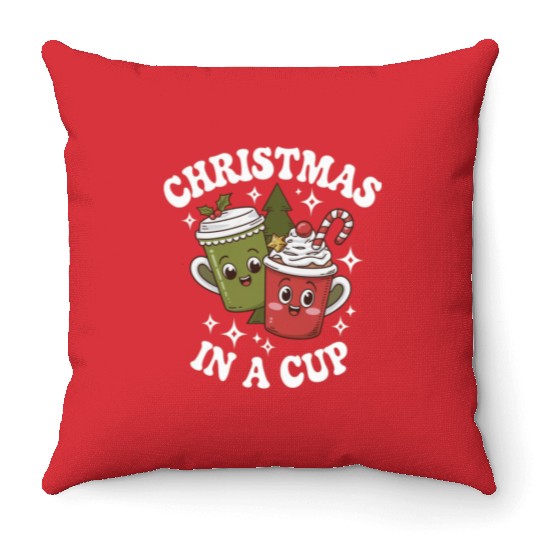 Christmas Cheer in a cup Funny Christmas Throw Pillows