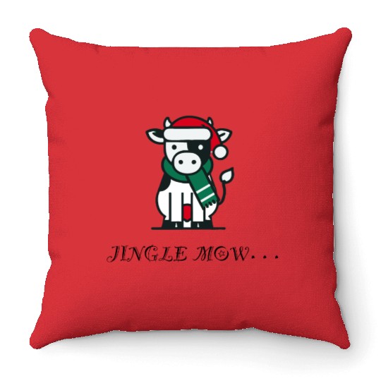Jingle Mow Funny Christmas Cow Throw Pillows