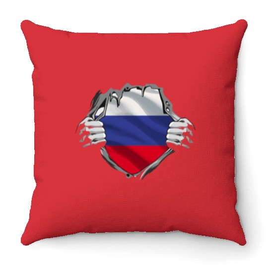 Russian Flag Breaking Through Design Throw Pillows