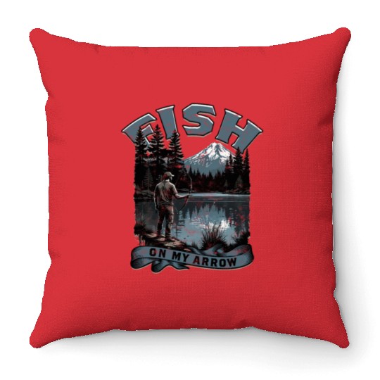 Bowfishing Bowfisher Fish On My Arrow Throw Pillows