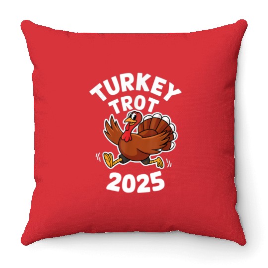 Funny Thanksgiving Turkey Trot 2025 Throw Pillows