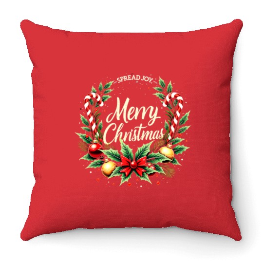 Spread Joy - Festive Merry Christmas Wreath Throw Pillows